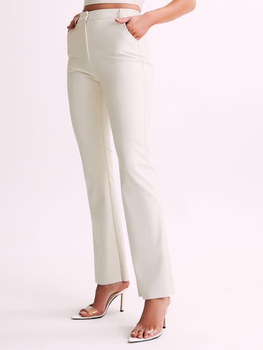 Tyra Straight Leg Faux Leather Pants - Ivory